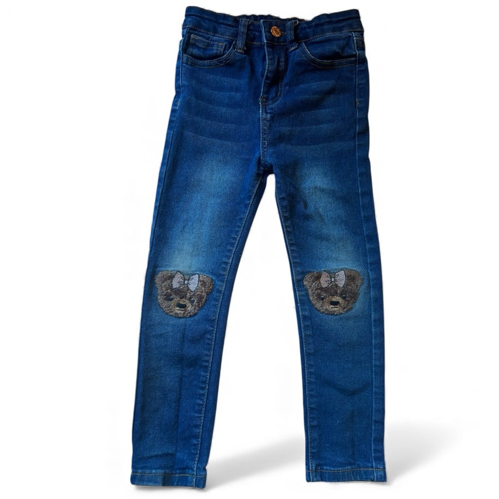 Girls SOHO BLUE Teddy Bear Knee Patch Skinny Jeans Sz 6 Dark Wash Embroidered
